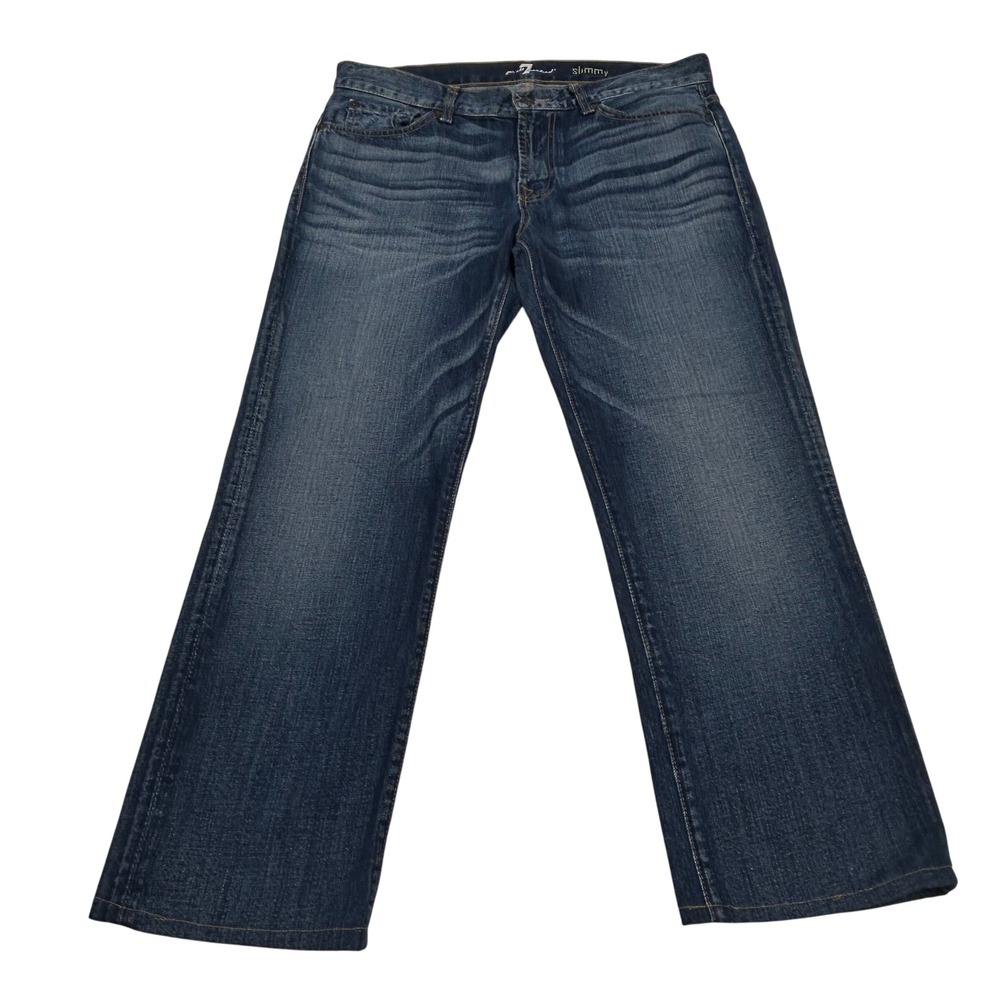 7 For All Mankind Slimmy Jeans Mens 33x25 Dark Wash Denim Altered Hem USA‎ Made